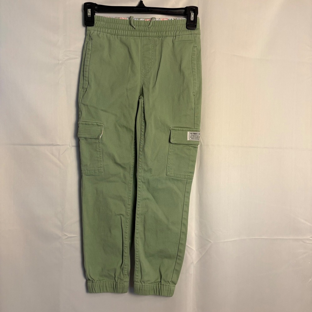 Levis Girls Sage Green Cargo Jogger Pants Elastic Waist Floral Trim Size 7